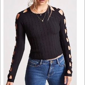 Ribbed Cutout Sleeve Forever21 Top